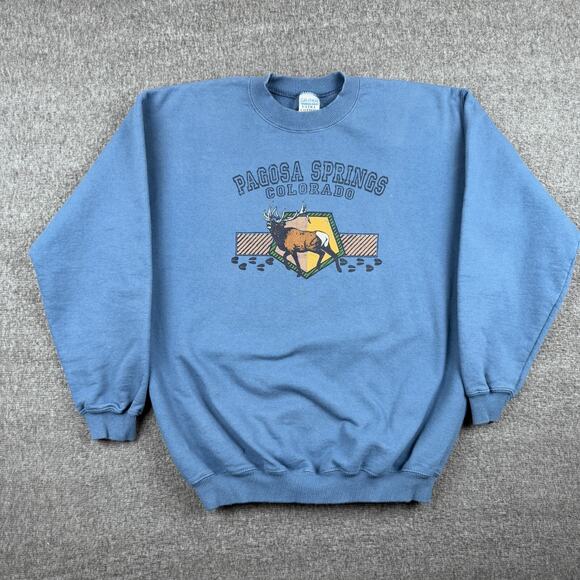 Vintage Pagosa Springs Colroado Sweatshirt Men's Medium Blue Nature Wildlife 90s - Picture 1 of 7